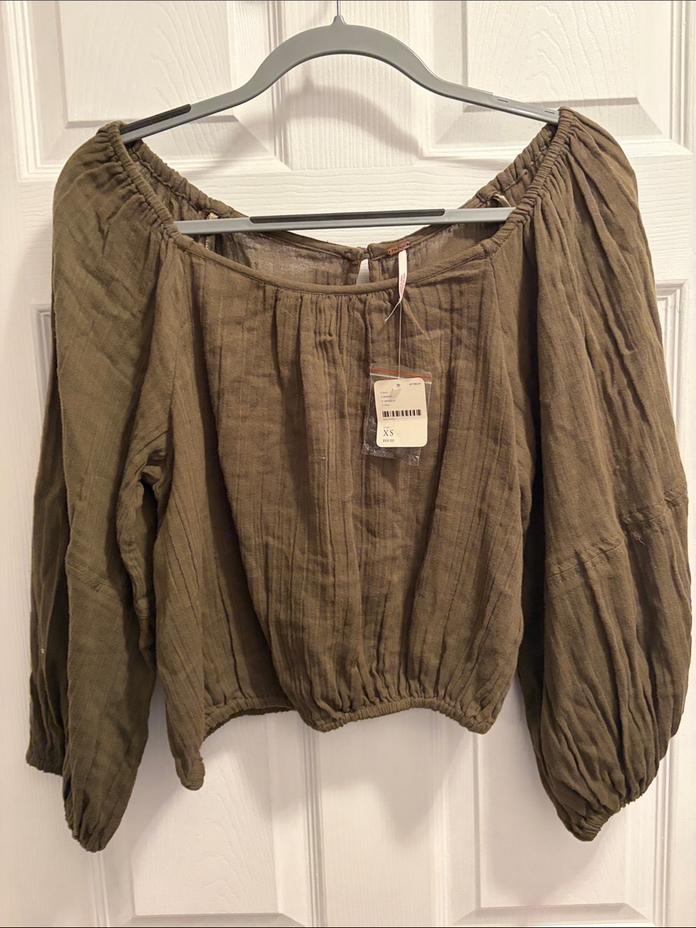 Free People Olive Green Off-Shoulder Peasant Blouse